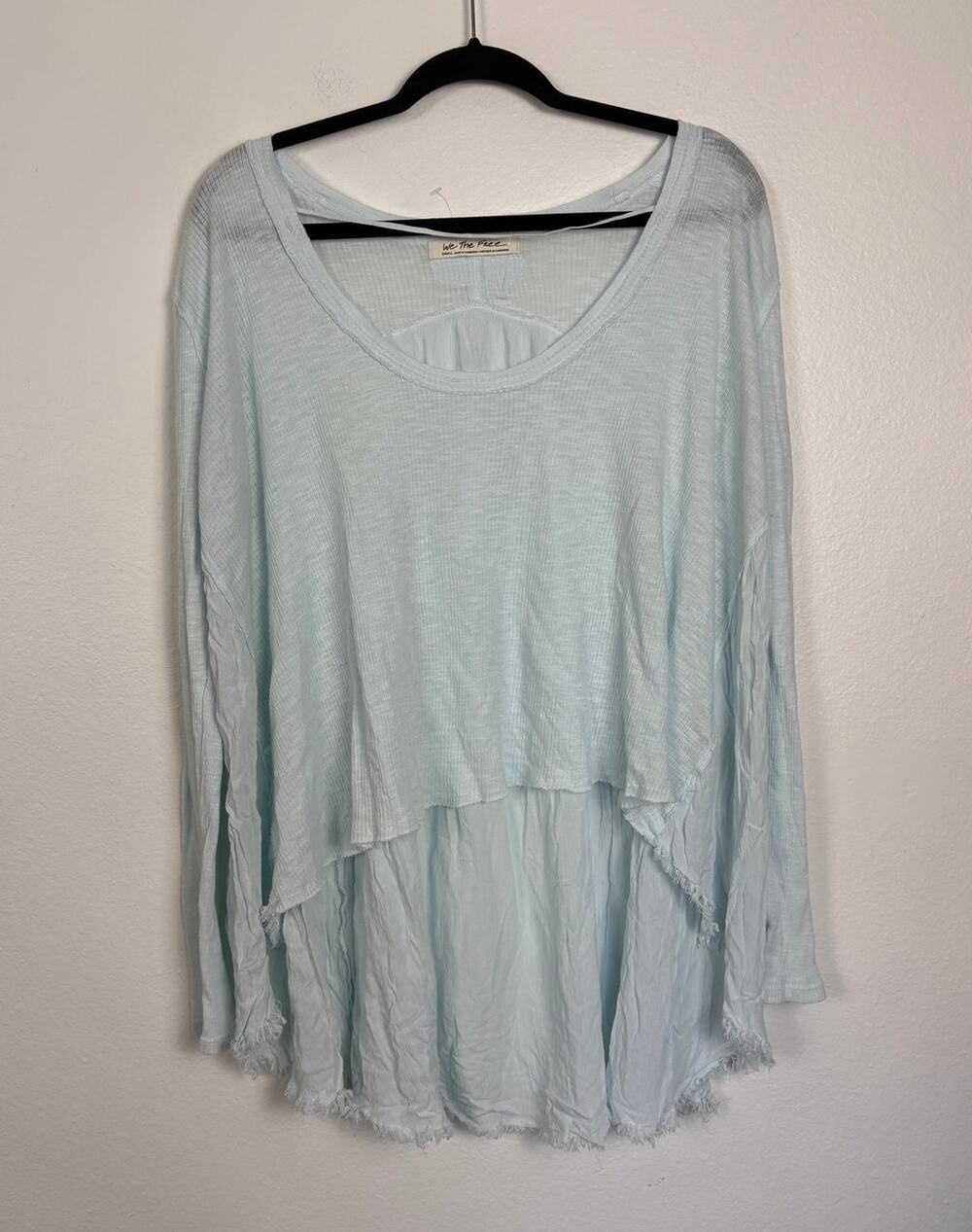 Free People We the Free Blue Catalina Ribbed Light Weight Bell Sleeve Blouse S